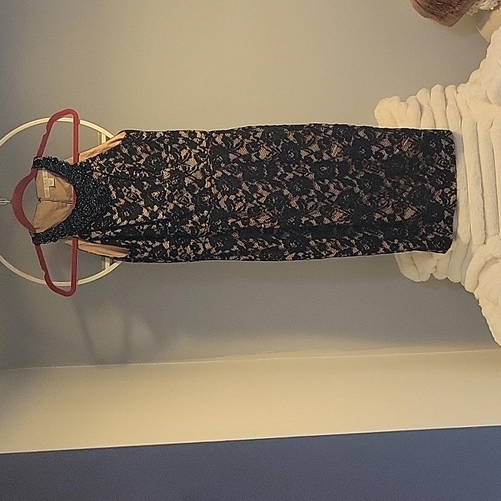 Boston Proper, beautiful black lace dress with embellished collar, sz 2